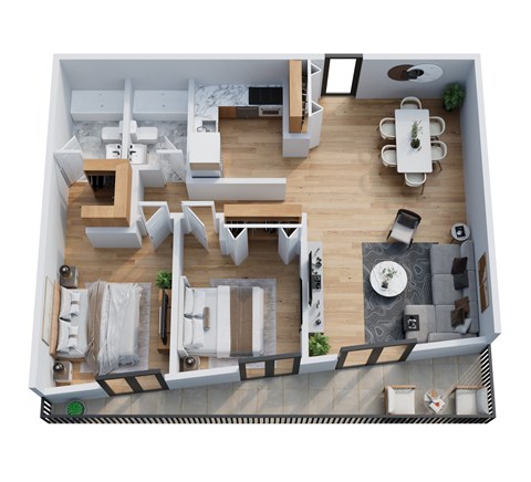 Floor plan for 2 beds, 2 baths, 950 sqft